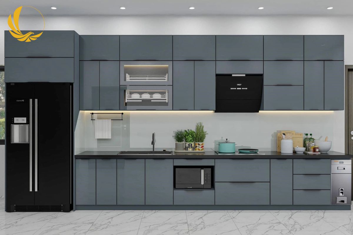 Tủ bếp nhôm kính hiện đại