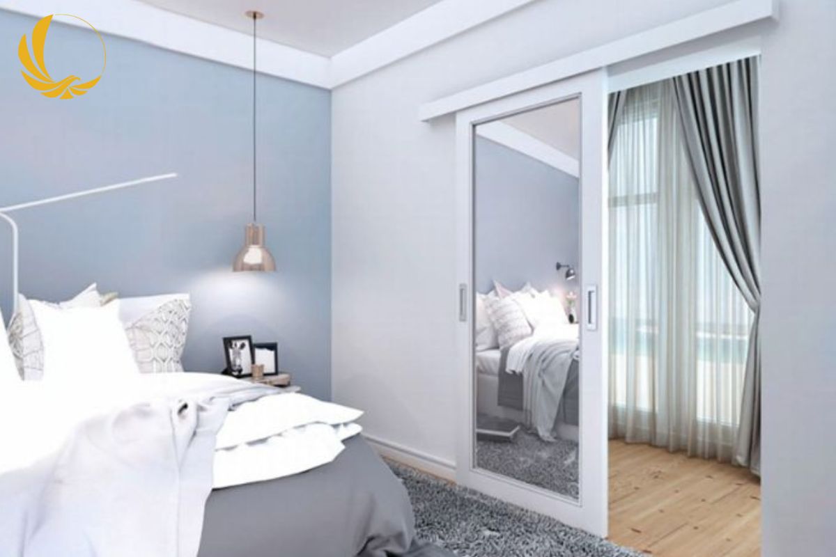 Cửa nhôm lùa 1 cánh phòng ngủ đơn giản phù hợp cho nhà phố 