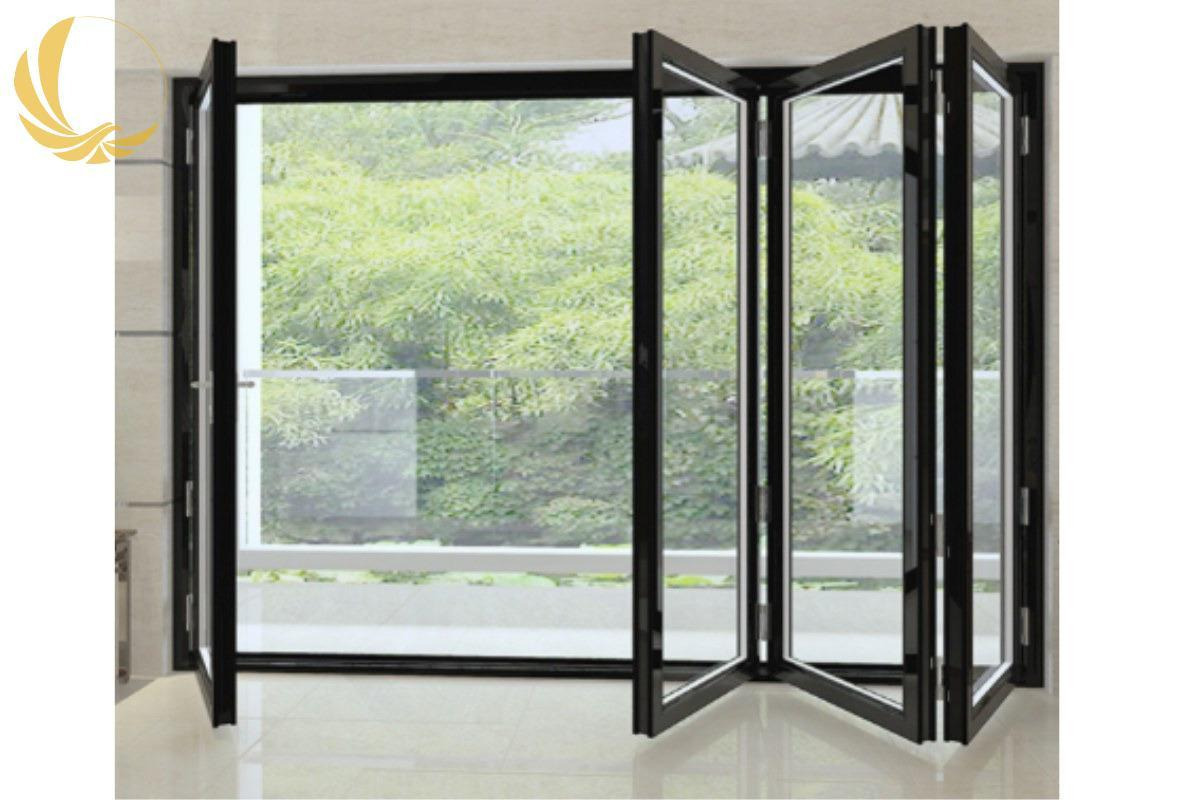 Mẫu cửa nhôm xingfa xếp trượt là sự kết hợp giữa ray trượt và trục bản lề cho phép mở rộng diện tích tối đa