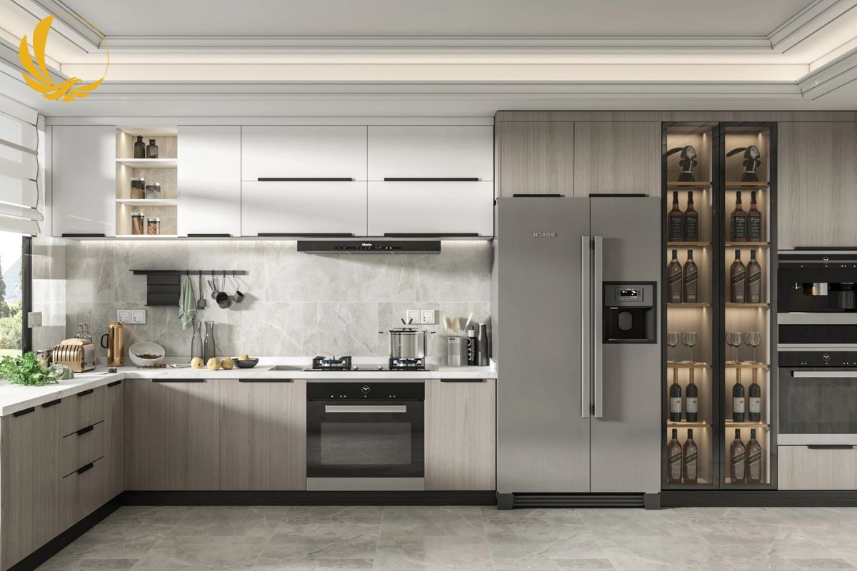 Tủ Rượu Cánh Kính 5 Tủ rượu cánh kính kết hợp tủ bếp