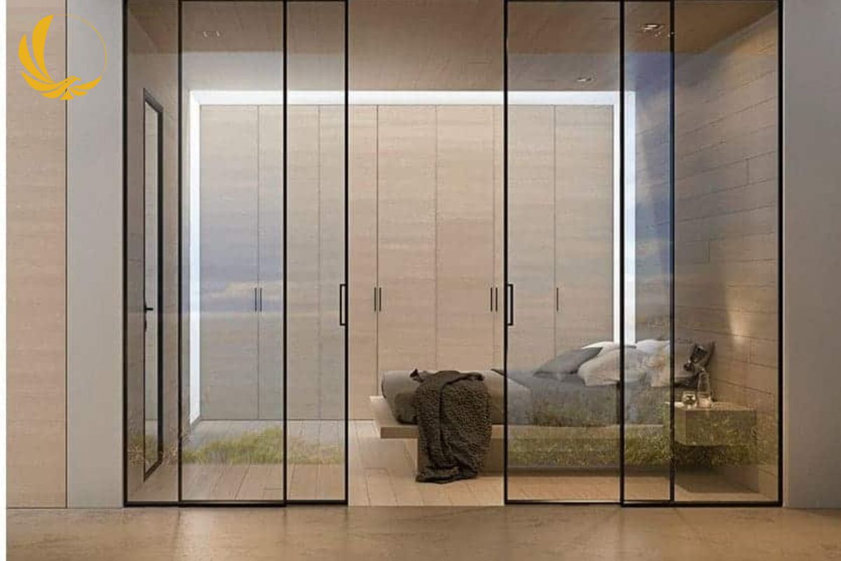 Vách kính ngăn phòng khách, phòng ngủ