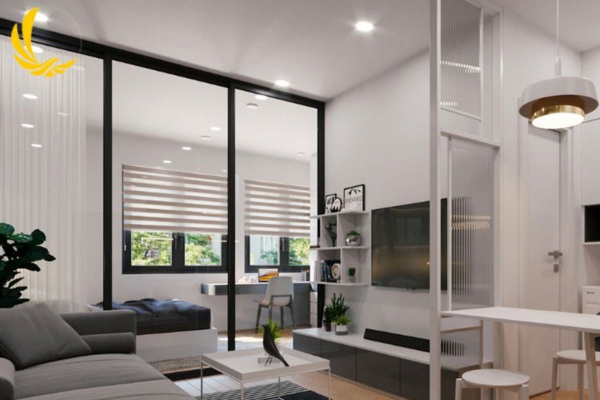 Vách ngăn nhôm kính cho phòng khách hiện đại