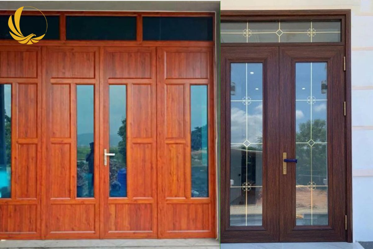 Cửa nhôm Xingfa vân gỗ kết hợp kính cường lực mang lại vẻ đẹp tự nhiên và sang trọng