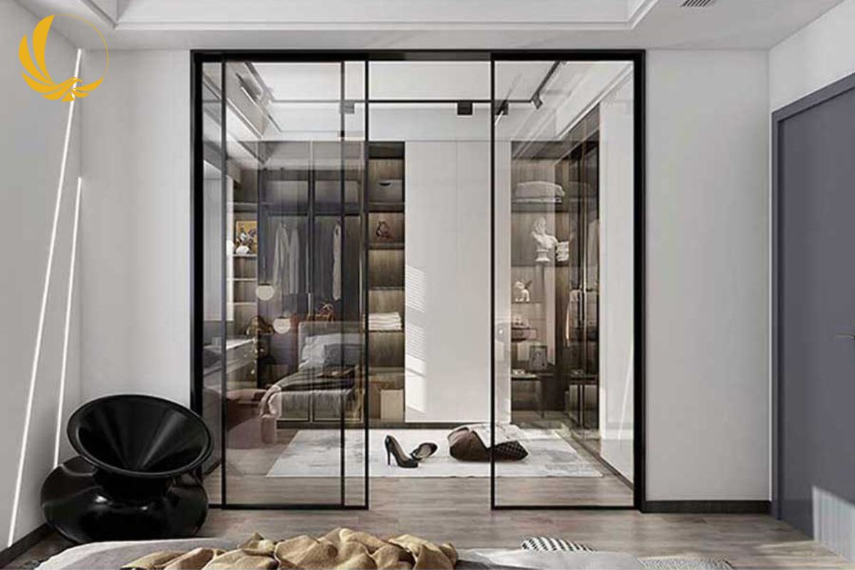 Mẫu cửa thông phòng nhôm xingfa 1 cánh lùa kết hợp kính cường lực