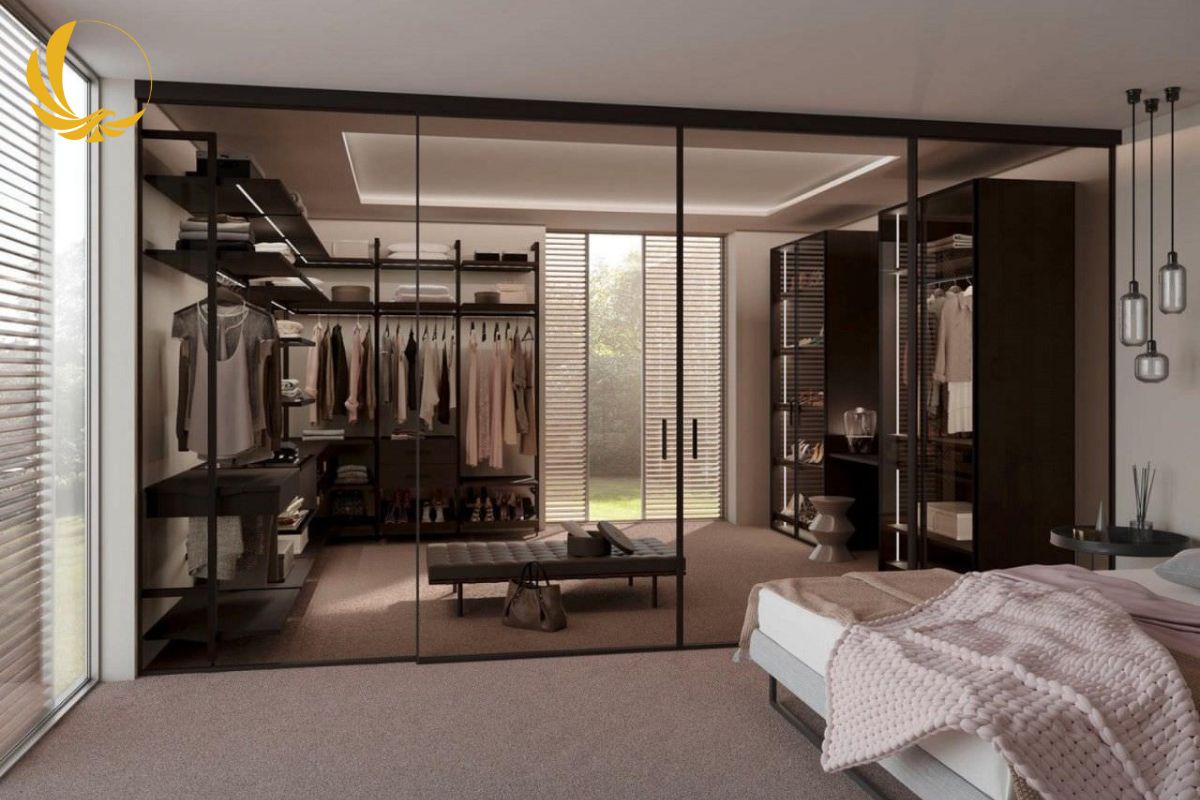 Mẫu cửa thông phòng ngủ nhôm kính cường lực 