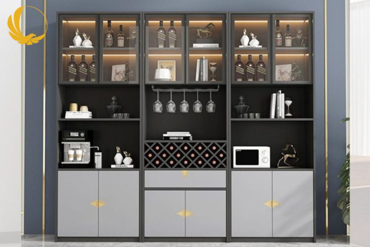 Tủ rượu cánh kính kích thước lớn thiết kế cho quầy bar gia đình hiện đại