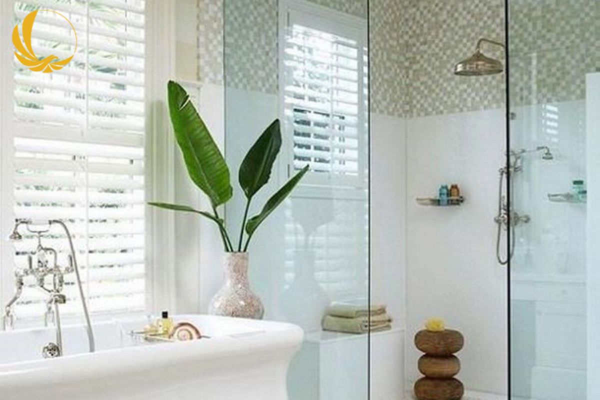 Vách kính cố định tạo sự ngăn cách tinh tế cho khu vực tắm