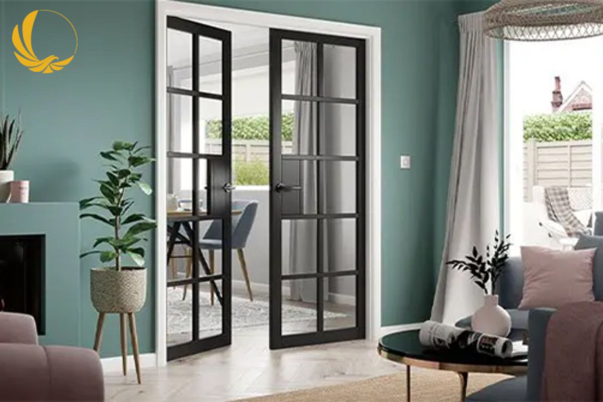 Mẫu cửa thông phòng nhôm kính 2 cánh được khách hàng yêu thích