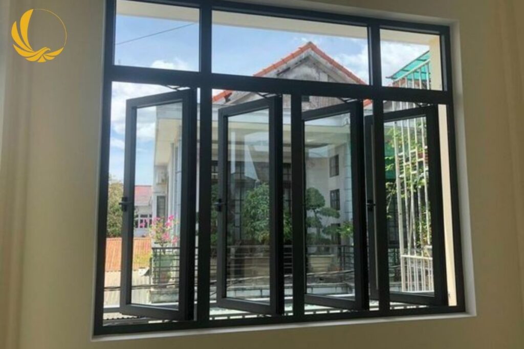 Vách nhôm kính mở quay