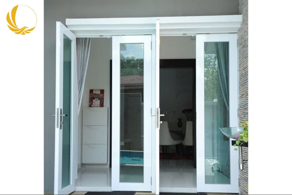 Mẫu cửa đi lùa nhôm xingfa hệ 55 màu trắng sứ