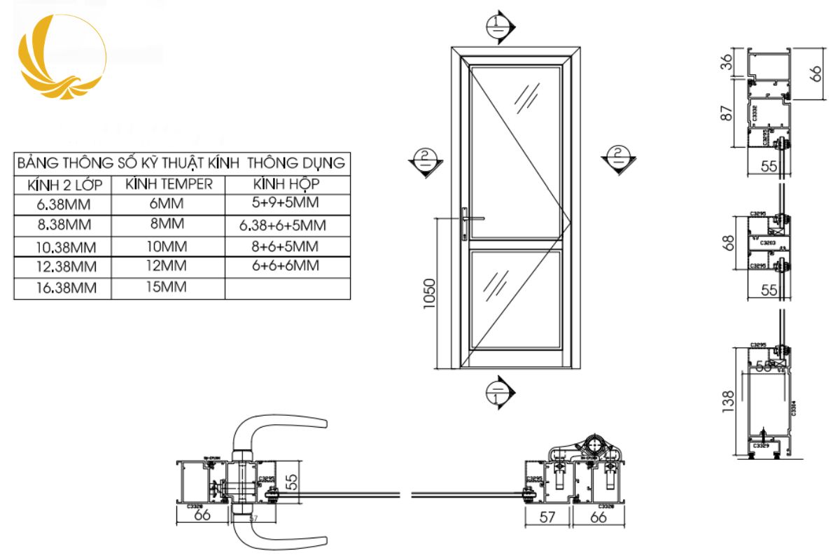 Cửa Đi 1 Cánh Nhôm Xingfa 7 Thông số kỹ thuật cửa đi mở quay 1 cánh xingfa nam tiến