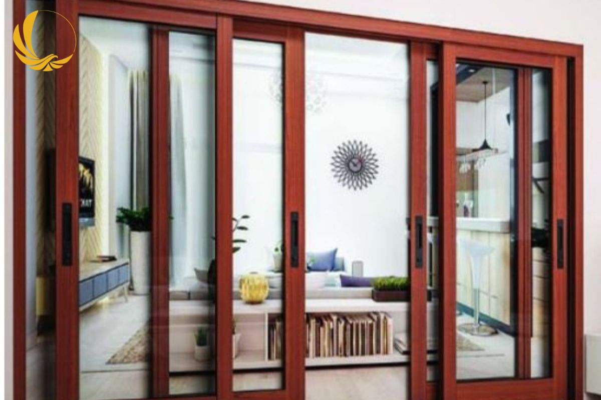 Cửa xếp trượt 4 cánh màu nâu cà phê mang lại cảm giác ấm áp và tinh tế cho ngôi nhà