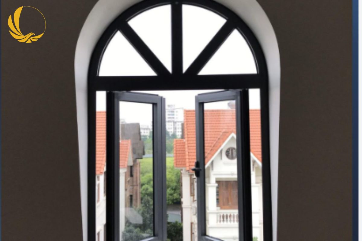 Mẫu cửa sổ nhôm Xingfa 2 cánh uốn vòm