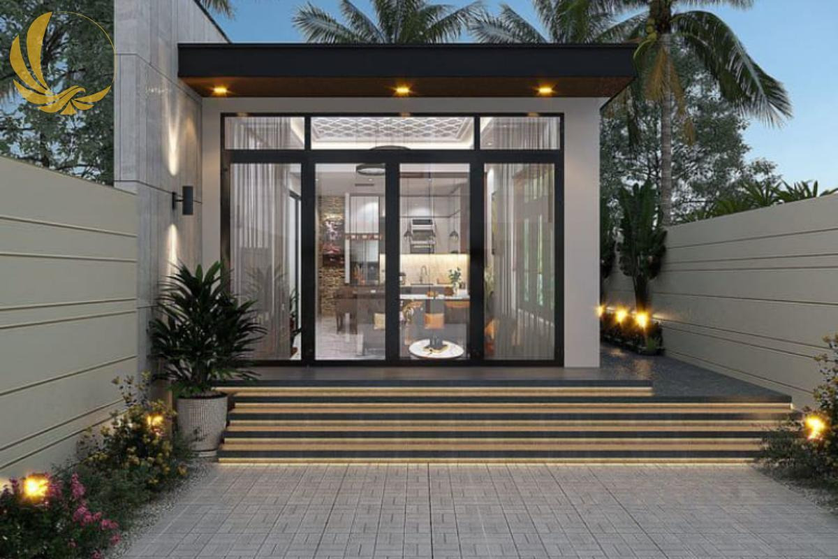 Cửa kính nhà cấp 4 có sân vườn rộng 