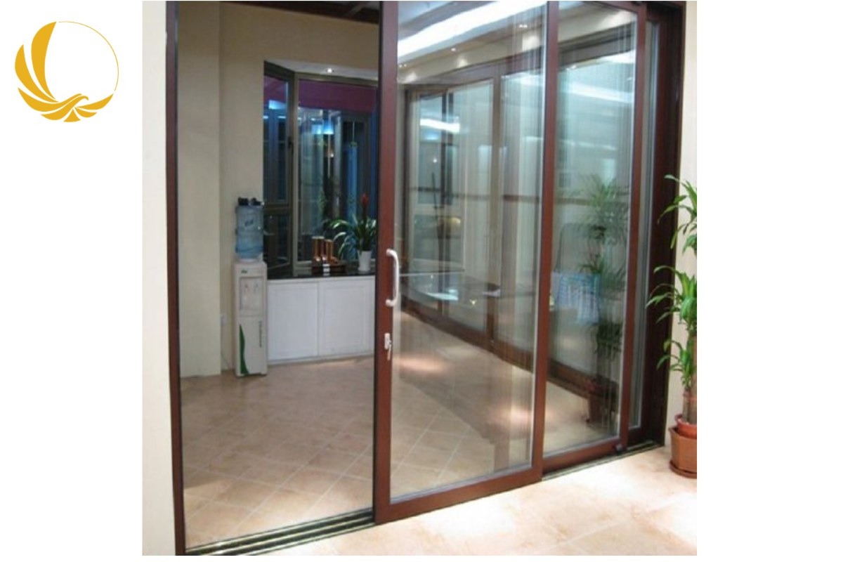 Mẫu cửa nhôm xingfa 2 cánh màu vân gỗ