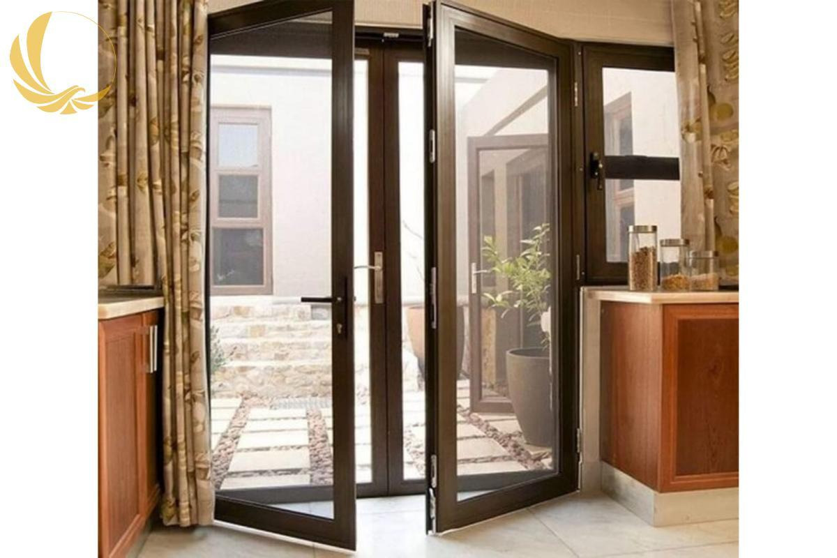 Mẫu cửa nhôm xingfa 2 cánh màu nâu cafe
