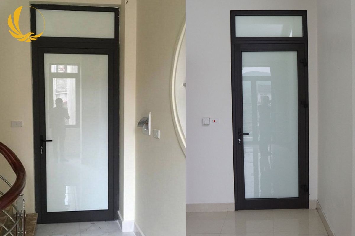 Cửa đi 1 cánh nhôm Xingfa hệ 55, kính cường lực 8mm màu trắng