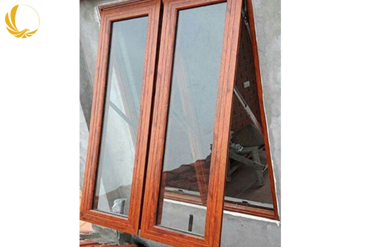 Cửa sổ hất 2 cánh nhôm Xingfa hệ 55 màu vân gỗ