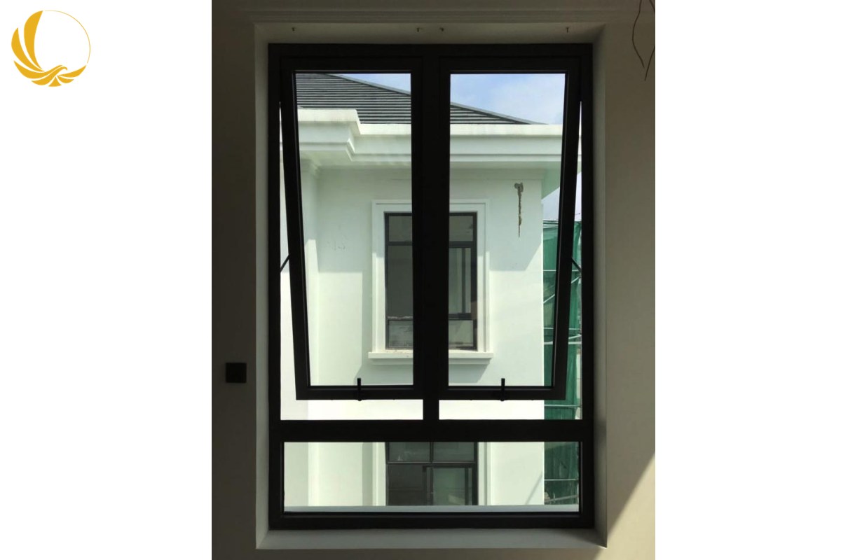 Cửa sổ lật 2 cánh nhôm Xingfa hệ 65, kính trong, màu đen