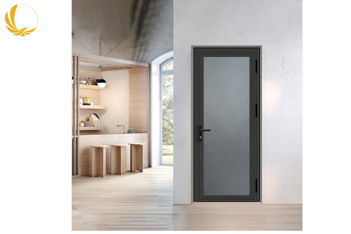 Cửa đi 1 cánh nhôm Xingfa hệ 65, kính mờ hoa văn,