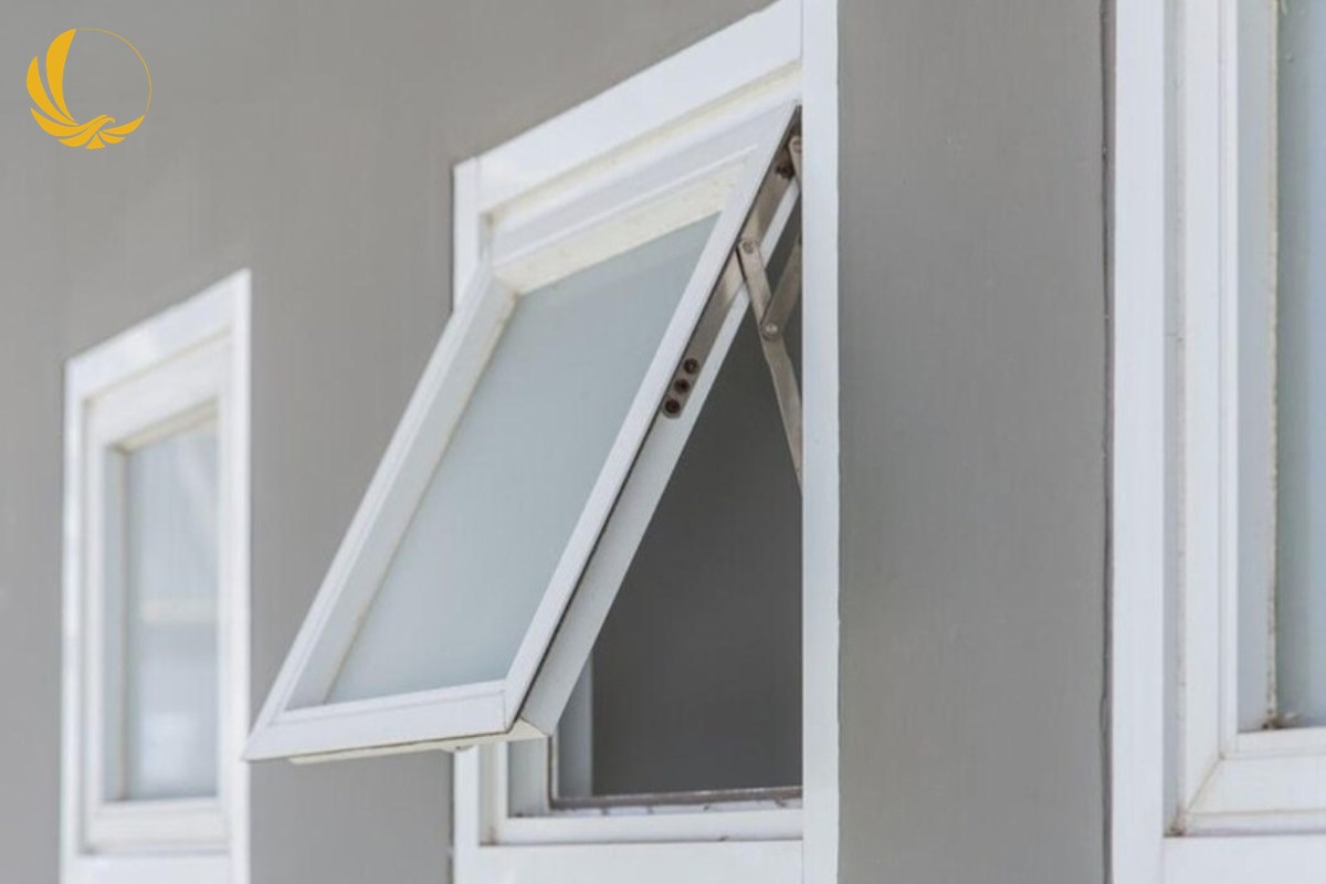 Cửa sổ lật 1 cánh nhôm Xingfa hệ 55, kính mờ, màu trắng
