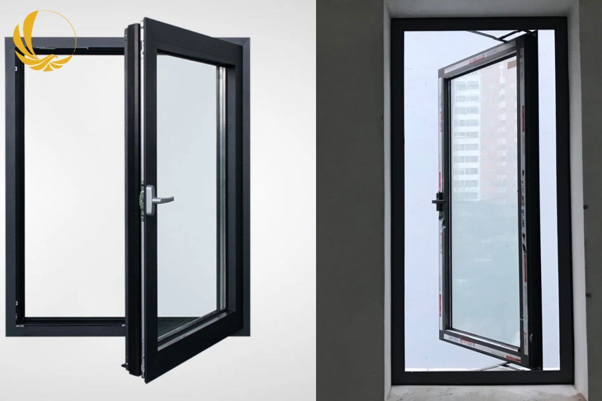 Cửa sổ 1 cánh mở quay màu xám ghi hiện đại cho phòng ngủ Master