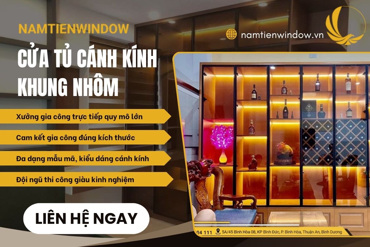 Nam Tiến Window thi công cửa tủ cánh kính khung nhôm theo yêu cầu, chuyên nghiệp, bền đẹp